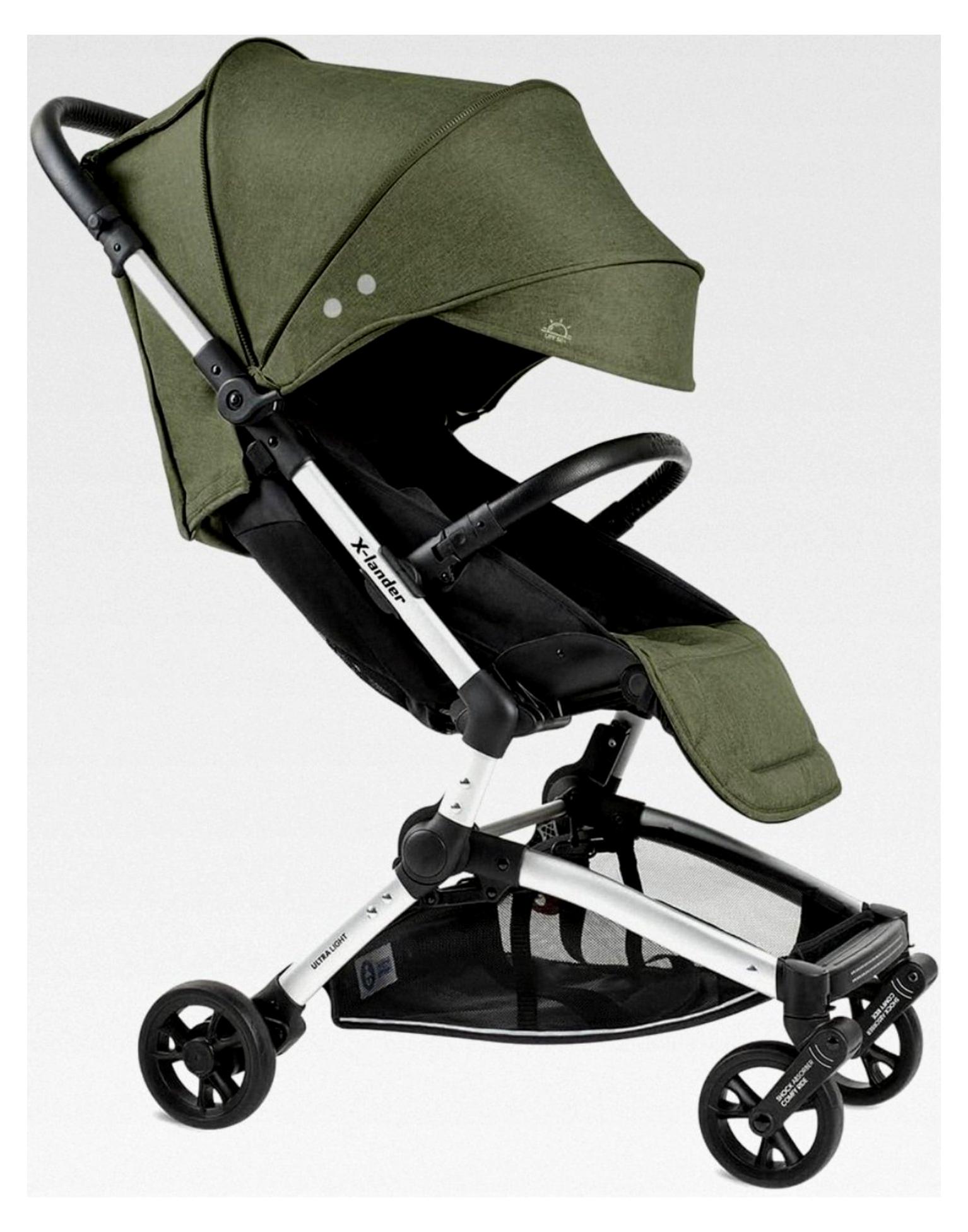 X-FLY Reisebuggy bis 25 kg Sportwagen Leichter Kinderwagen Liegeposition Faltbar (Organic Green)