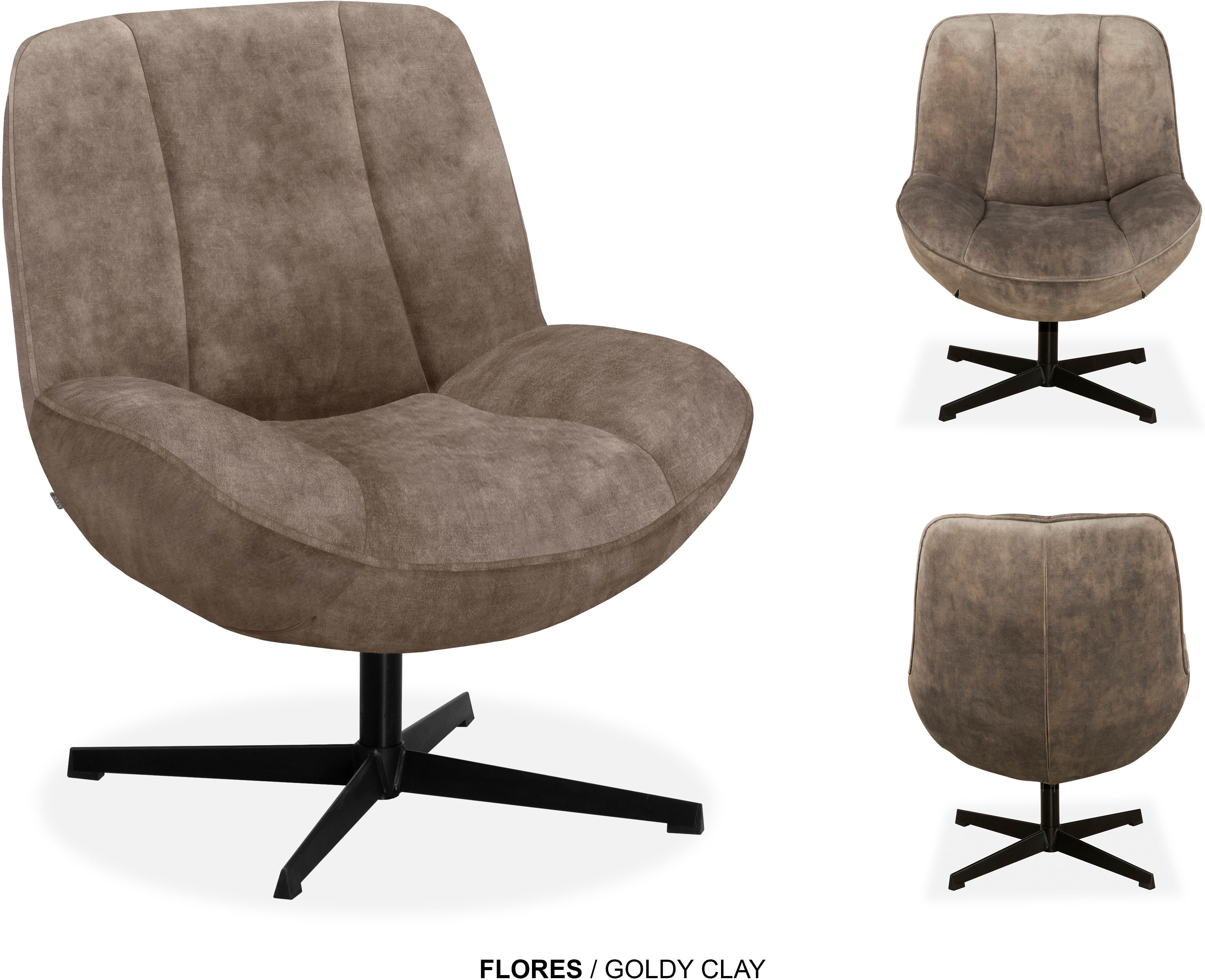 Sessel OMG DESIGN "Flores", braun (clay), B:70cm H:91,5cm T:80cm, Sessel, Sessel, bequemer Sessel, mit Drehgestell
