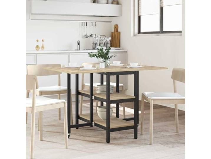 IBUQDDV Ausziehbarer Esstisch 122 x 80 x 76,5 cm Holzwerkstoff Sonoma-Eiche Klappbar, mobil, mit Ablagebrettern, wasserabweisende Oberfläche, für Küche und Wohnzimmer