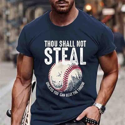 Herren Lustiges Baseball Wortspiel Grafik T-Shirt - 'Du sollst nicht stehlen es sei denn du kannst den Wurf schlagen' Kurzarm