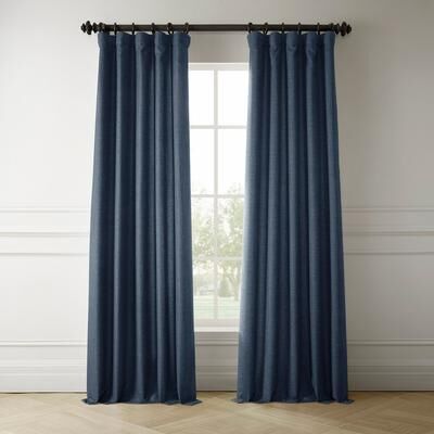 Exclusive Fabrics Italian Faux Linen Room Darkening Curtains for Bedroom & Living Room Curtains - Single Panel Window Curtains
