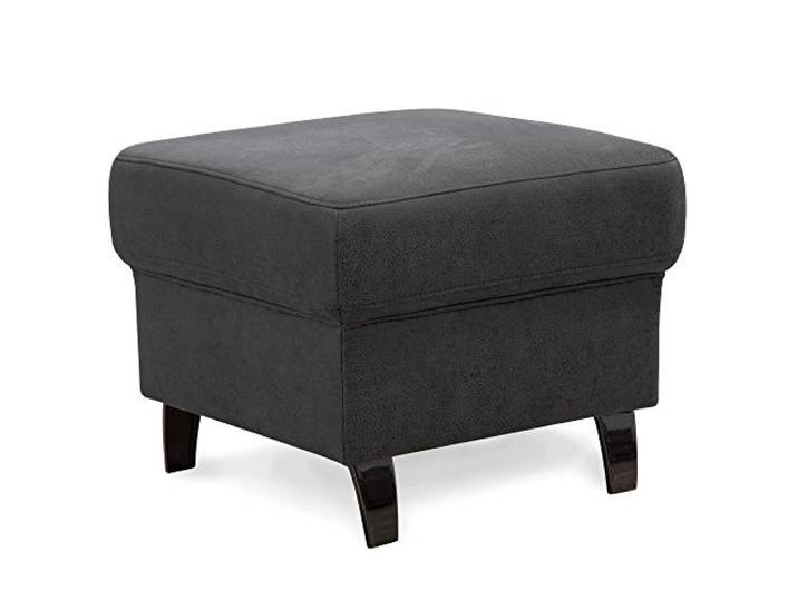 Cavadore Hocker Ammerland, Polsterhocker, Fußbank für Wohnzimmer passend zur Wohnlandschaft Ammerland, 58 x 48 x 58, lederoptik dunkelgrau