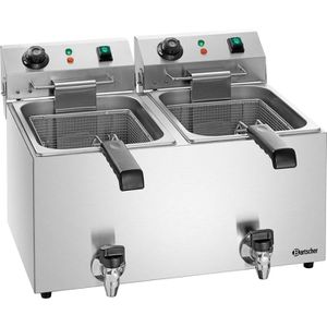 Bartscher Fritteuse SNACK IV Plus, A162824E, XXL, 6600 W, Doppel-Fritteuse, Ablasshahn, 2x 9 Liter