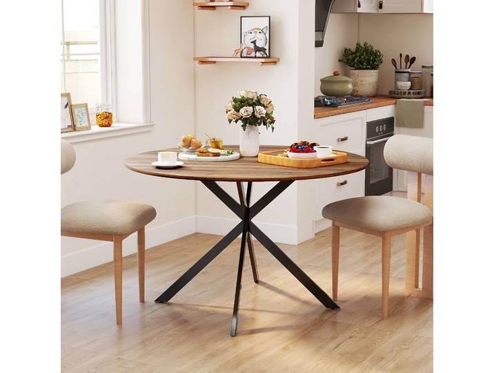 HOMCOM Table Ronde Ø120cm 4 Pers Acier Marron Foncé