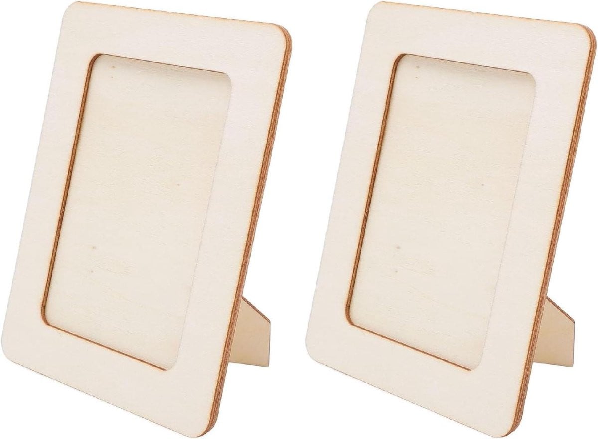Set van 2 onbewerkte houten fotolijsten voor DIY decoratie, 19 x 14 cm