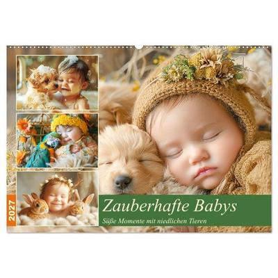 Zauberhafte Babys. Süße Momente mit niedlichen Tieren (Wandkalender 2027 DIN A2 quer), CALVENDO Monatskalender