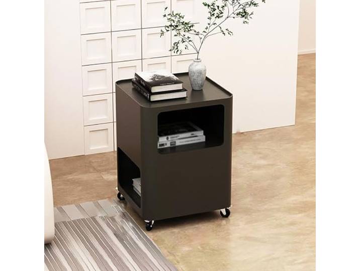 Nachttisch, Nachttisch, moderner mit Stauraum, rollende Nachttische(Black)