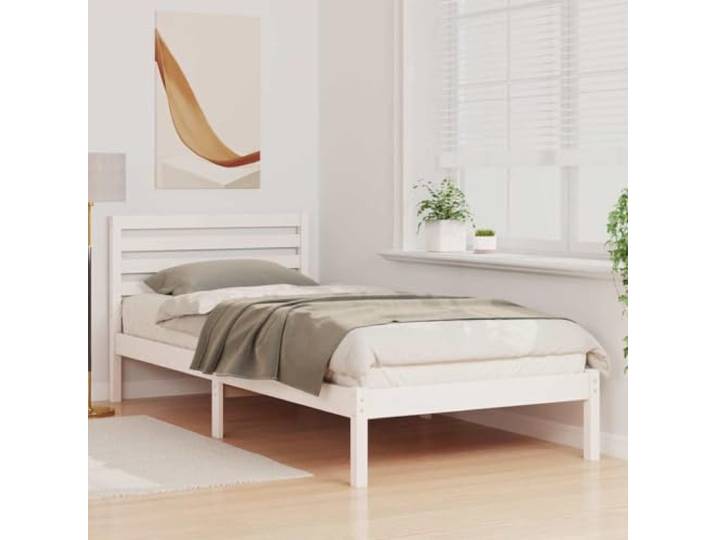 KTHLBRH Bettgestell weiß 80 x 210 cm Kiefer massiv Plattform-Design, glatte Oberfläche, rechteckige Form, geeignet für minimalistische Zimmer