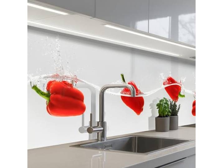 KitchenYeah© Spritzschutz Küche Küchen Rückwand Küchendeko Wand Wandschutz 60x250 cm - Selbstklebend Backsplash Kitchen Peel And Stick Spritzer - Gemüse - Rot
