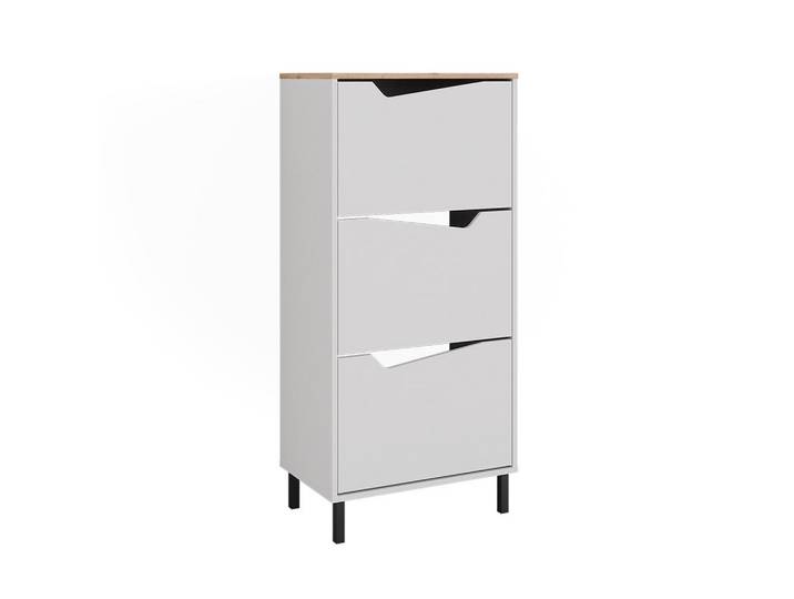 Vicco Schuhkipper Marelle Weiß/Artisan 60 x 129.5 cm mit 3 Fächern, Weiß, Eiche Artisan, Rechteckig, 60x129.5x38 cm, Garderobe, Schuhaufbewahrung, Schuhkipper