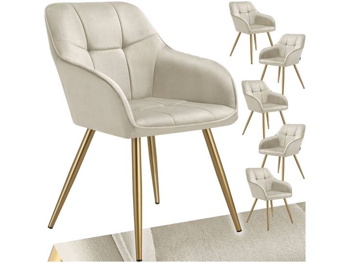 Stuhl Marilyn, Samtoptik, gesteppt - creme/gold, 6er Set