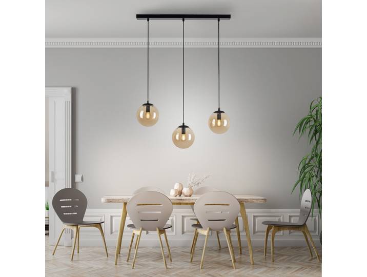 OTTO HOME Pendelleuchte Nellin , gold (schwarz, glas amberfarben), 3, Leuchten, Hängeleuchte mit großen Glaskugeln, amberfarben oder opal matt weiß, Pendelleuchte