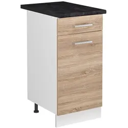 Vicco, Regal, Spülenunterschrank R-Line, Sonoma/Weiss, 40 cm Arbeitsplatte Anthrazit (60 x 40 x 81.60 cm)