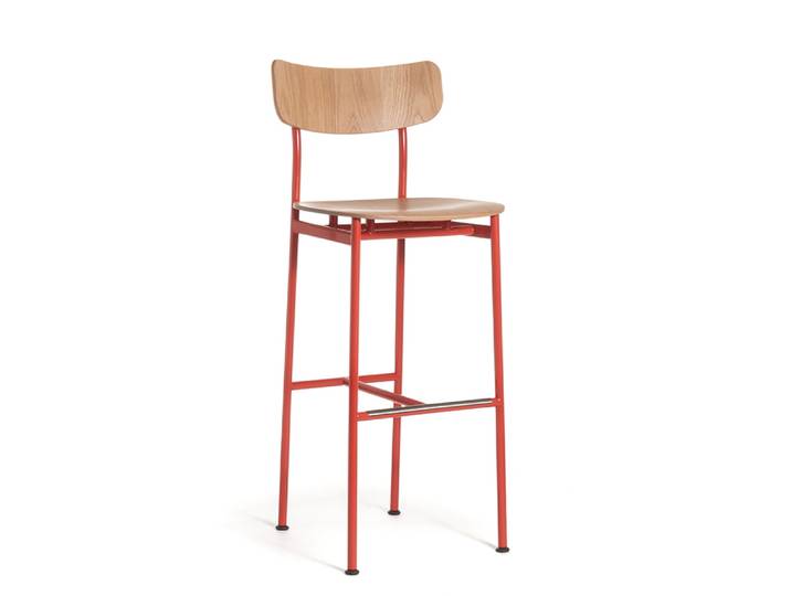 MAGIS tabouret haut MOTTA SD2534 (Rouge - Chêne et acier peint)