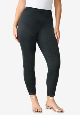 Plus Size Women's Lace Trim Essential Stretch Legging by Roaman's in Heather Charcoal (Size 26/28) Activewear Workout Yoga Pants