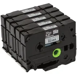 Brother HGEM931V5 - Laminiertes Band - Schwarz auf Silber - Rolle (1,2 cm x 8 m) - 5 Rolle(n) - für P-Touch PT-9500pc, P