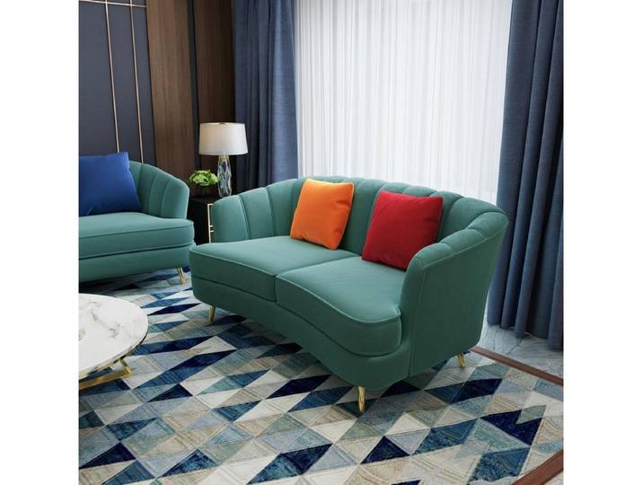 JVmoebel Sofa Grüne Polster-Couch mit Wellenunterfederung und Edelstahlfüßen, Made in Europa