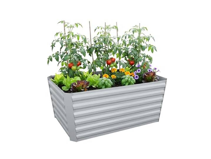 RelaxRelaxdays Hochbeet, verzinktes Metall, Blumen, hellgrau