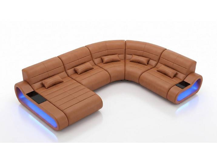 JVmoebel Wohnlandschaft Exklusive U-Form Wohnlandschaft Braun mit LED-Beleuchtung, Wohnlandschaft 1 Teile, Made in Europa