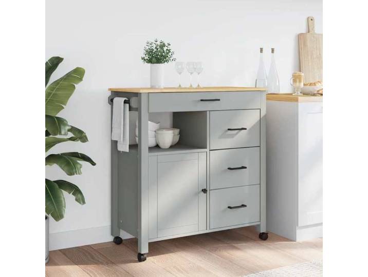 NEW Gris Desserte Chariots & îlots - - Chariot de cuisine MONZA 84x40x88 5 cm gris bois massif de pin - design moderne(1parce