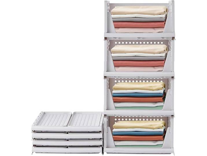 Organisateur armoire vetement 4 pcs - Pliable empilable - Blanc blanc BOITE DE RANGEMENT