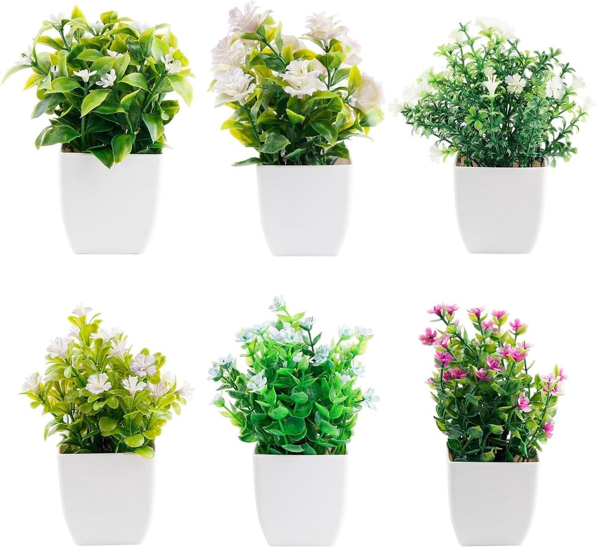 SnelShoppen Pack van 6 Mini Kunstplanten met Pot voor Decoratie