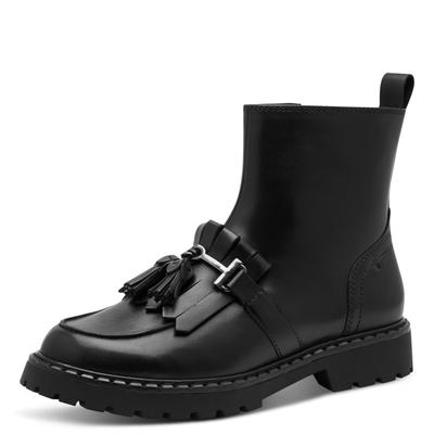 Stiefelette TAMARIS, Damen, Gr. 37, Synthetik Textil, schwarz, Glattleder, 23_1_Schuhe Stiefelette, Blockabsatz, Boots mit trendigen Fransen und Quasten