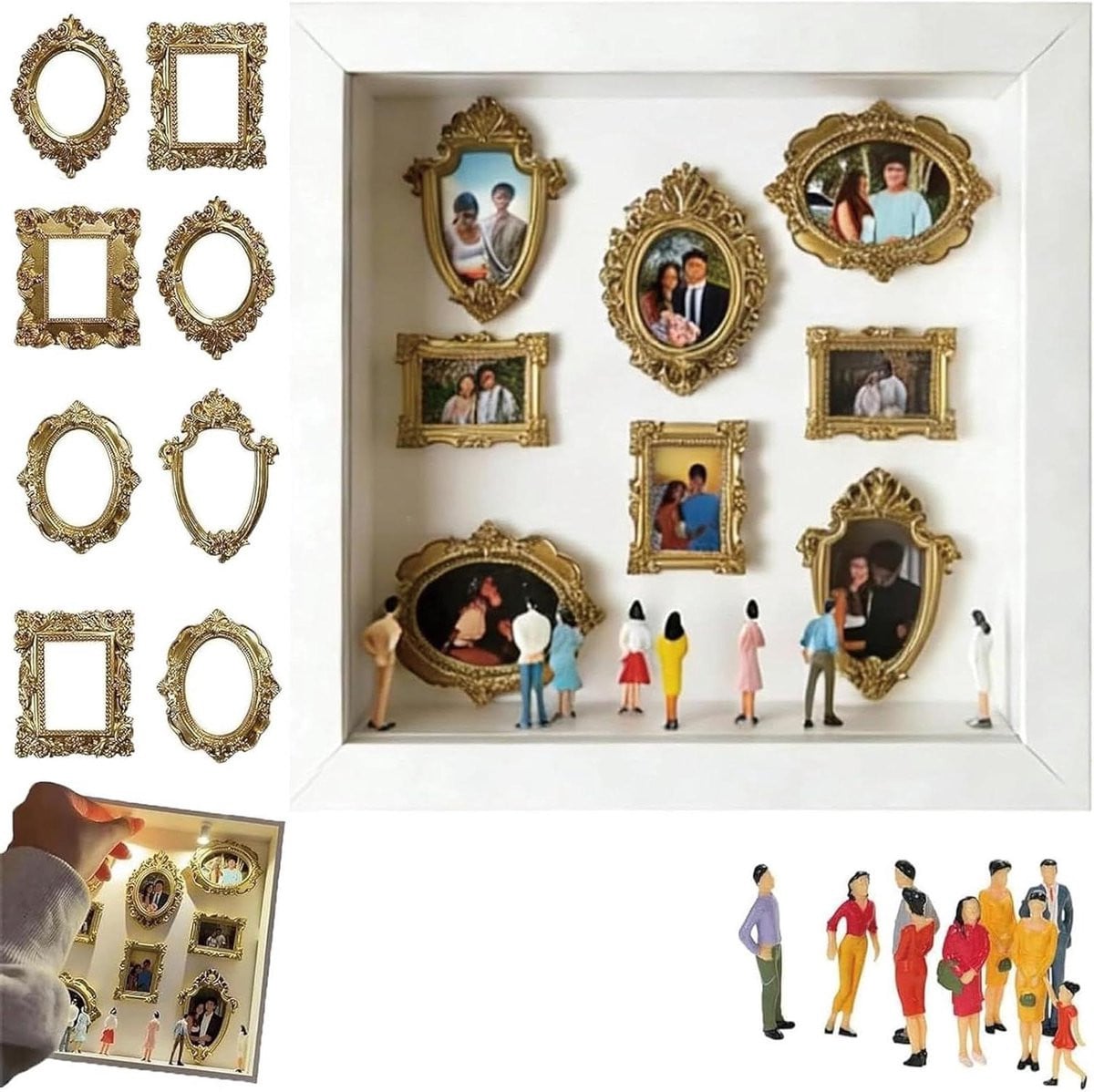 Mini Museum Doos Schaduwdoos Display met Gouden Frames - Wit - 25 cm