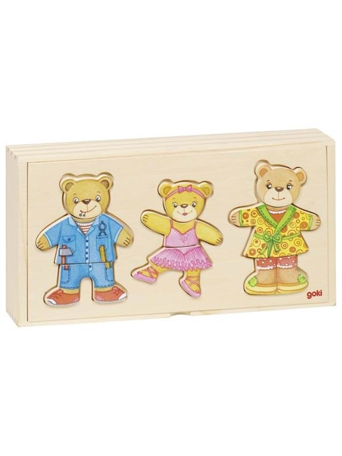 Goki Wooden Dress Up Puzzle Bears in Wooden Box 36 pcs. Holz