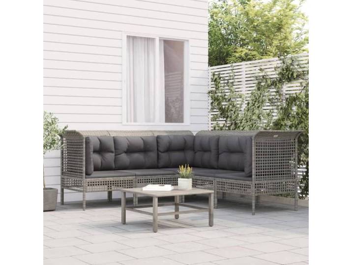 (Gris)Salon de jardin 5 pcs - Salon De Jardin Extérieur - avec coussins Gris Résine tressée 879485
