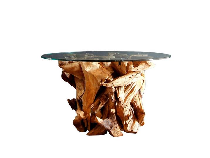 Möbel Bressmer Couchtisch IKAL runder Couchtisch aus Holz, Wurzelholztisch mit Glasplatte, Glasscheibe Ø 80 cm, Stärke 8mm, gehärtet