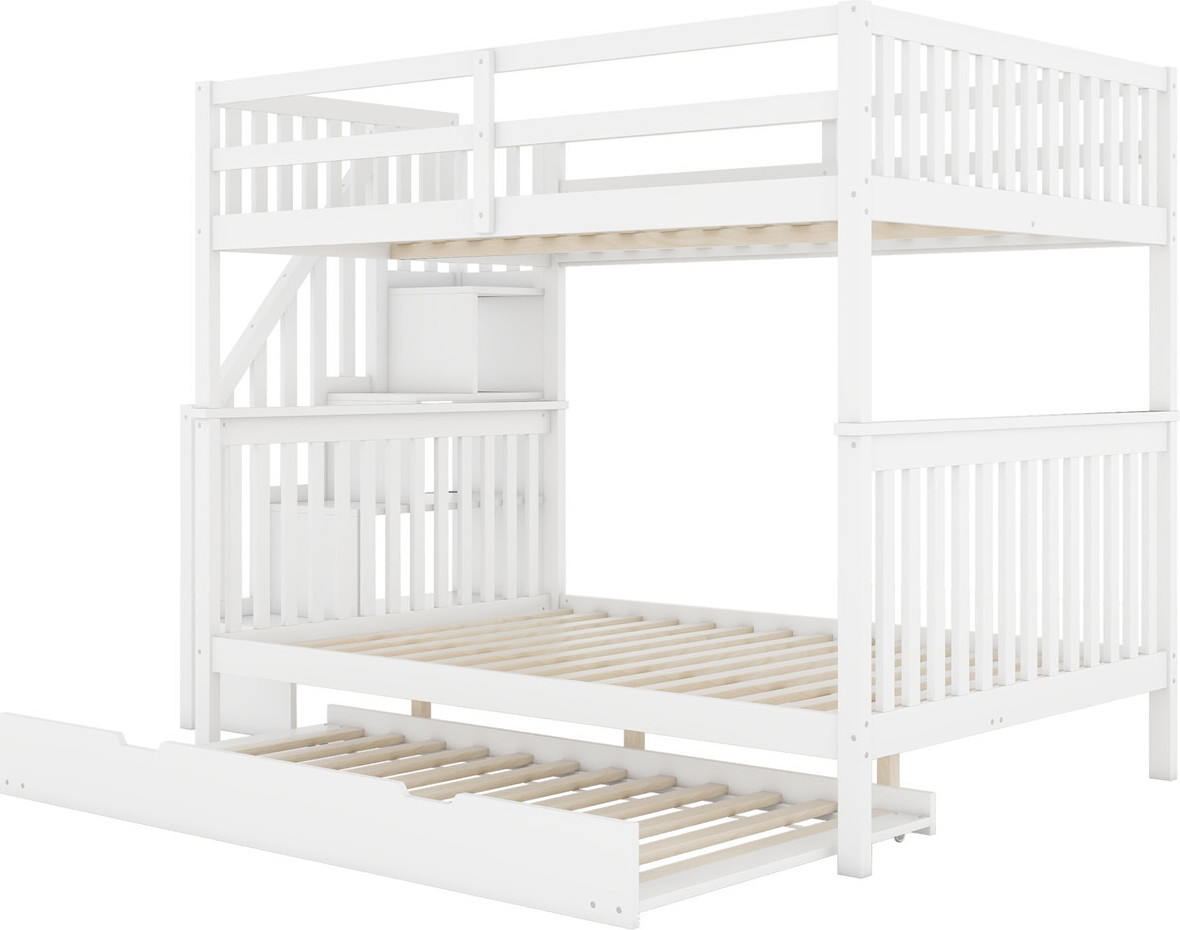 Etagenbett(140*200cm)Treppenregal,ausgestattet mit ausziehbares Rollbett, hohe Geländer, EN747-1