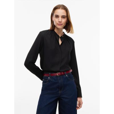 Langarmbluse TOMMY HILFIGER "FEM FLUID BLOUSE ESSENTIAL", Damen, Gr. 36, schwarz, Web, Obermaterial: 100% Viskose, unifarben, normal, V-Ausschnitt, Blusen, Viskose