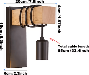 Inspire Curations Retro Wood Industrial E27 Wall Sconce square e27 No Light