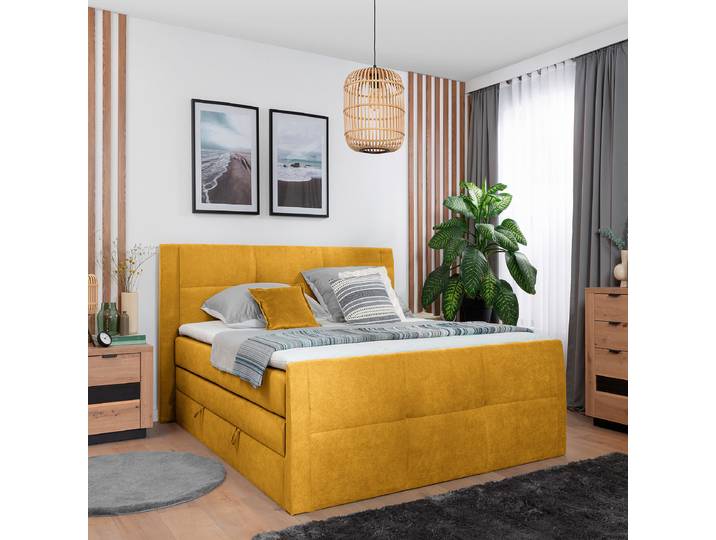 Boxspringbett Bekkour 140 x 200cm Webstoff Prisca Gelb