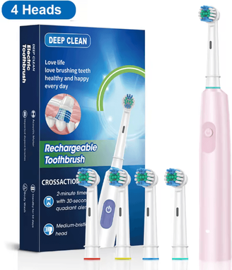 Inspire Essentials CleanSpin Pro Electric Toothbrush Rotary Rechargeable With Soft Brush Heads c