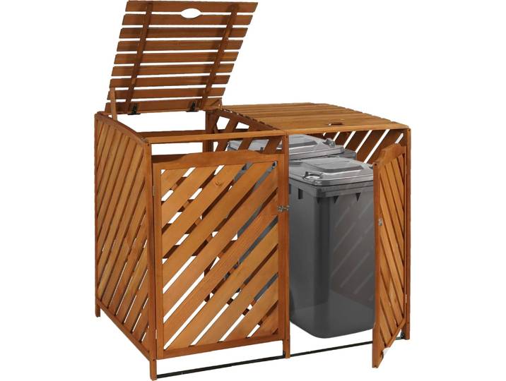 XL 2er-/4er-Mülltonnenverkleidung HWC-J44, Mülltonnenbox, erweiterbar 121x133x98cm Holz MVG- braun