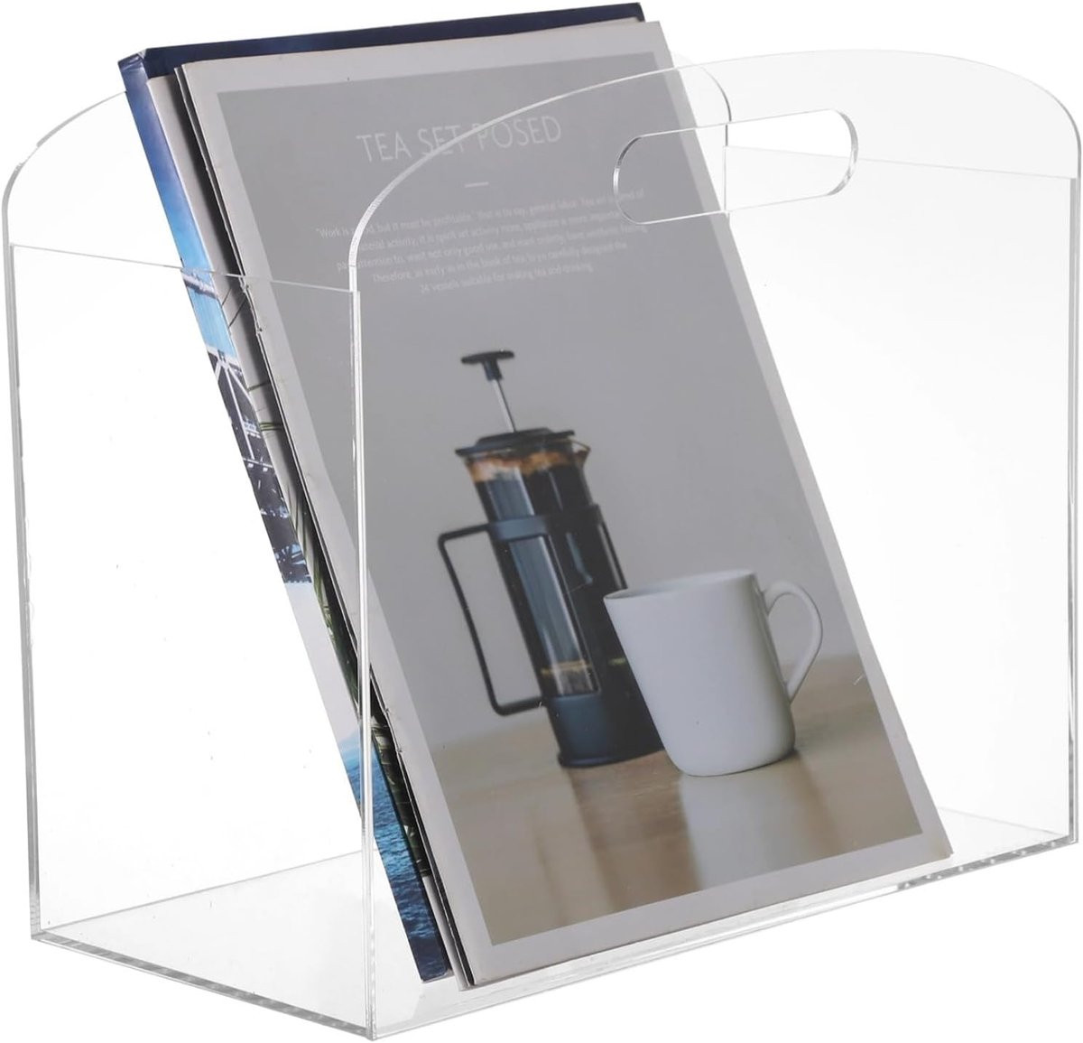 Acryl Magazine Houder Transparant met Handgrepen - 30 cm Lengte