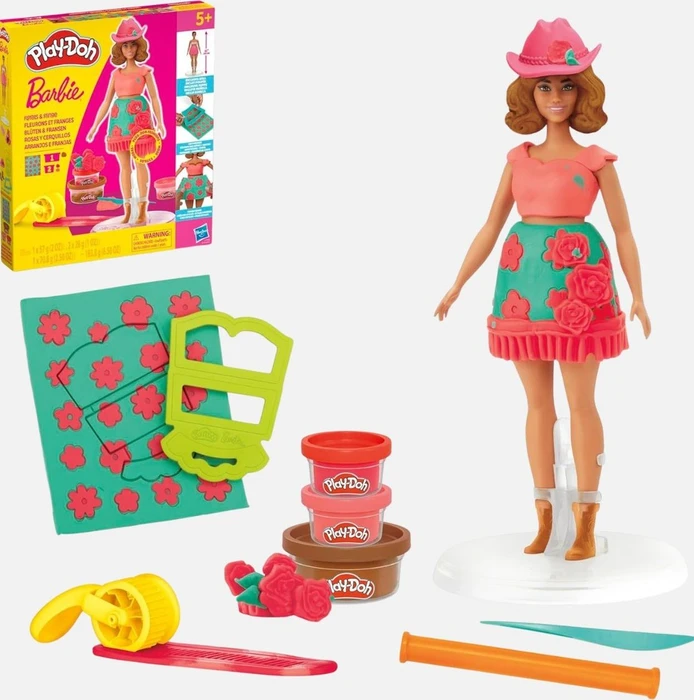 Play-Doh Barbie Designer Blumen und Fransen Puppe mit Zubehör