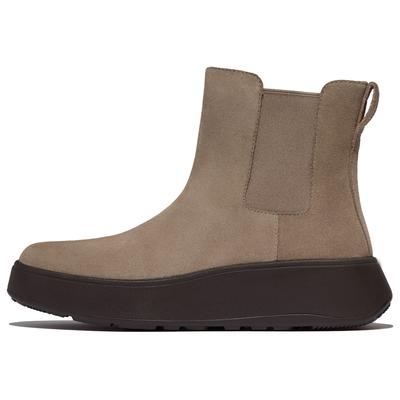 Chelseaboots FITFLOP "F-MODE", Damen, Gr. 42, beige (taupe), Elastischer Einsatz, Veloursleder, Schuhe Chelseaboots, Chunky Boots mit Plateausohle