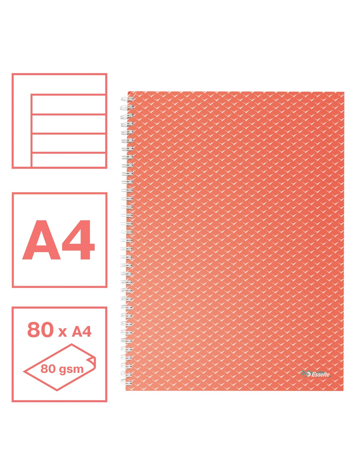 Esselte Colour'Breeze A4 Collegeblock liniert, Spiralbindung Koralle