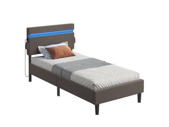 Boxxx Polsterbett, Dunkelgrau, Holz, Birke, 90x200 cm, Beleuchtung, Schlafzimmer, Betten, Einzelbetten