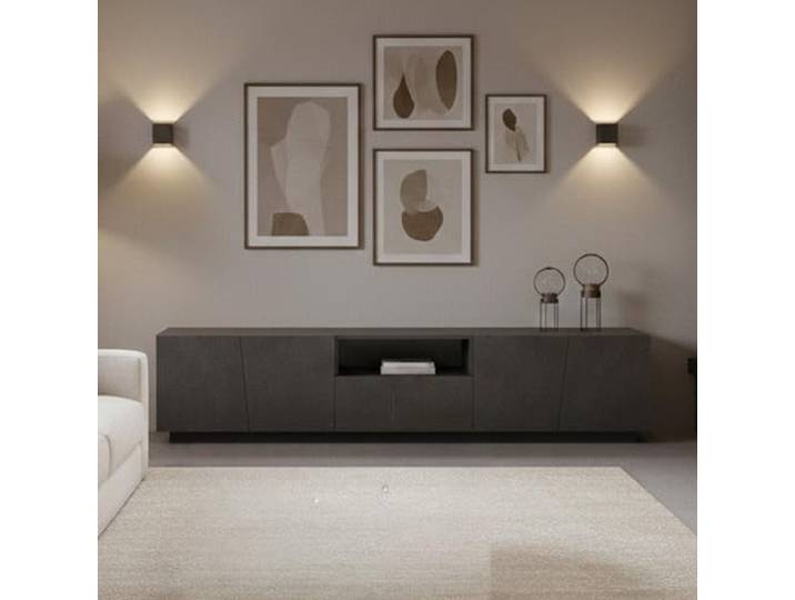 Dmora - TV-Schrank Paul, niedriges Wohnzimmer-Sideboard, Fernsehständer-Basis, 100 % Made in Italy, 220 x 43 x 46 cm, Schiefer,