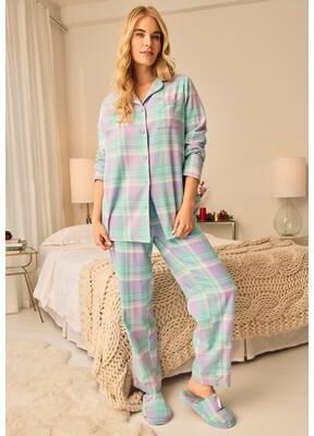 Plus Size Women's Classic Flannel Pajama Set by Dreams & Co. in Soft Iris Plaid (Size L) Pajamas
