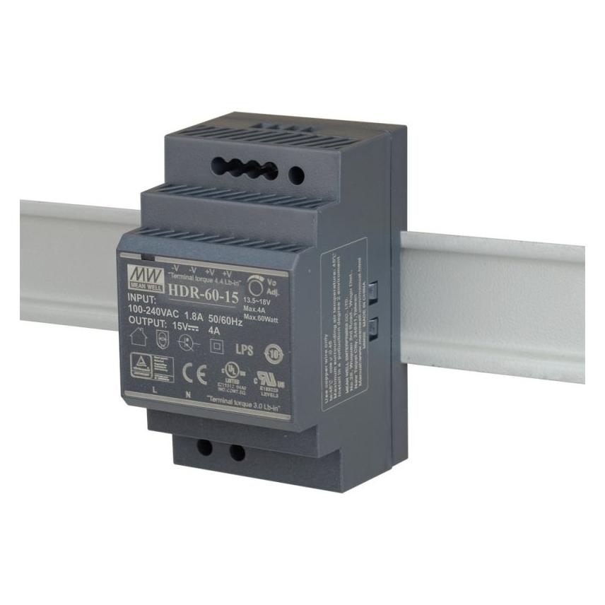 MeanWell MEAN WELL HDR-60-15 SCHALTNETZTEIL FÜR DIN-SCHIENE 15V/60W/4A (12063)