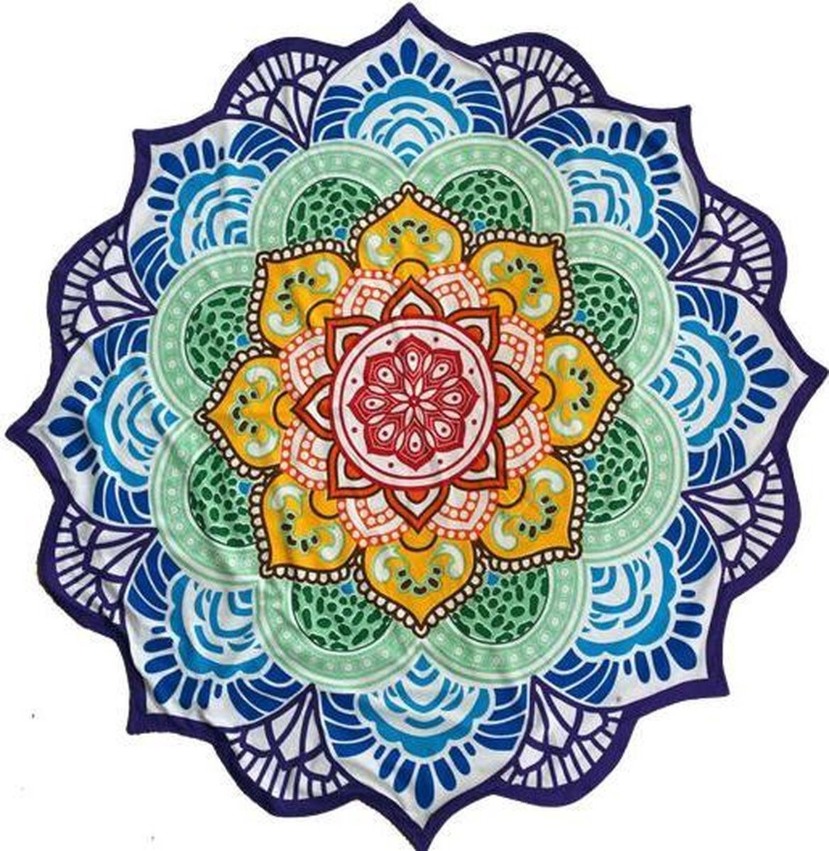 Strandlaken met zeven chakra's mandala ontwerp, Diameter: 150 cm