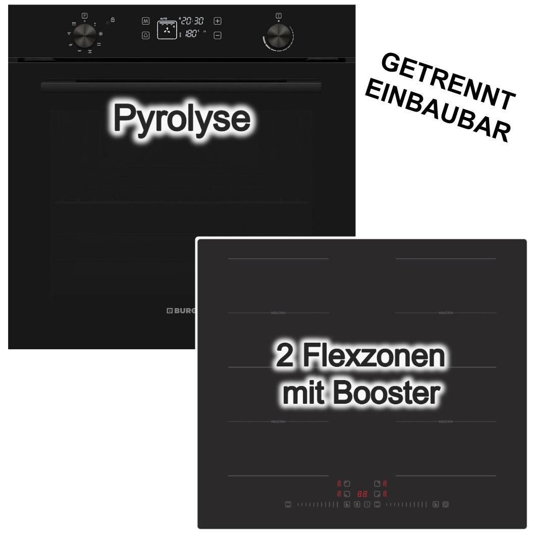 Herdset Backofen 78L Pyrolyse visioTouch von Burg + PKM Induktionskochfeld Flexzonen Booster TouchControl