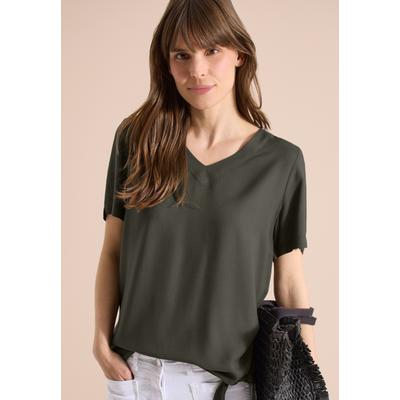 Kurzarmbluse CECIL, Damen, Gr. M (40), khaki, Stoff, 100% Viskose, unifarben, klassisch normal, V-Ausschnitt, normaler Saum, Blusen, mit Knotendetail am Saum