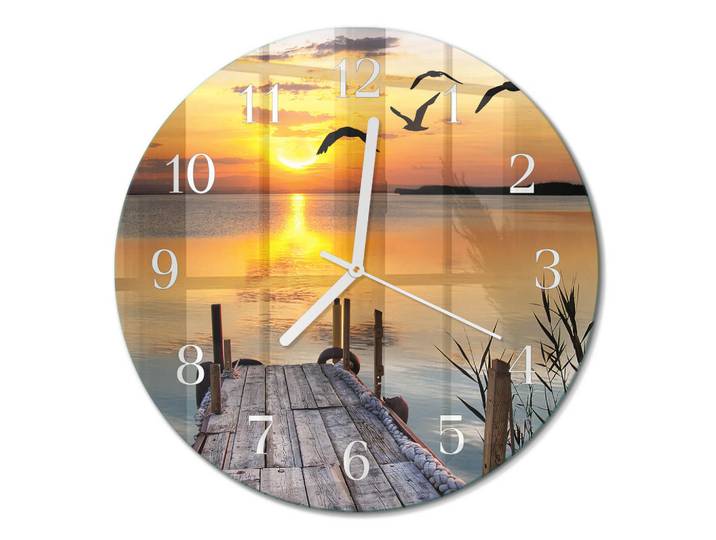 Tulup Wanduhr aus Glas Ø30 cm - Mostowe-See, Orange, Rund, 30x30x0.4 cm, Dekoration, Uhren, Wanduhren
