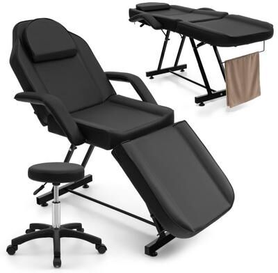 Costway 73 Inch Facial Chair Set with Removable Headrest Detachable Armrests and Towel Rack-Black